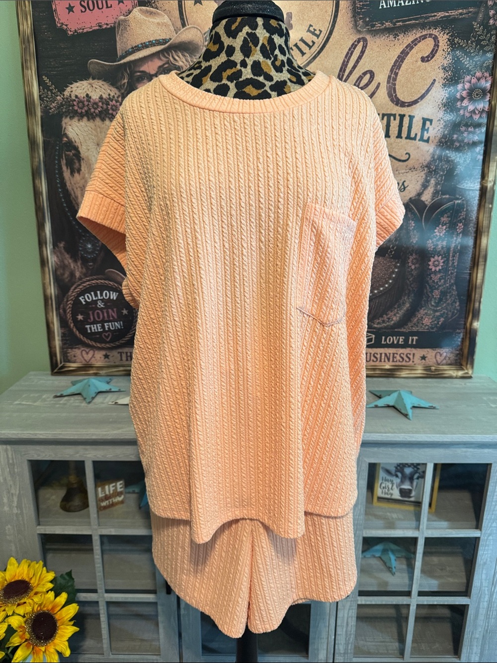 Discount Divas Womens Ribbed Top/Shorts in Peach  Sz XL